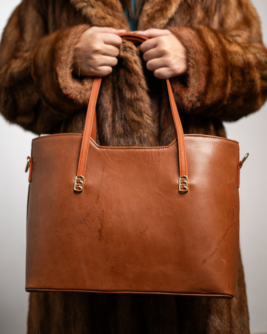 Elegant Classic Brown Leather Tote Bag