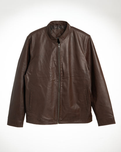 Men's Classic Dark Brown Leather Jacket – Minimalist Urban Style