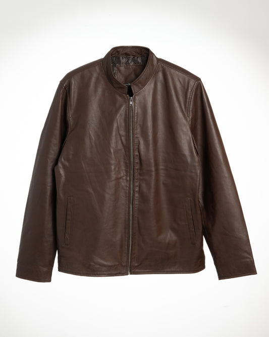 Men's Classic Dark Brown Leather Jacket – Minimalist Urban Style