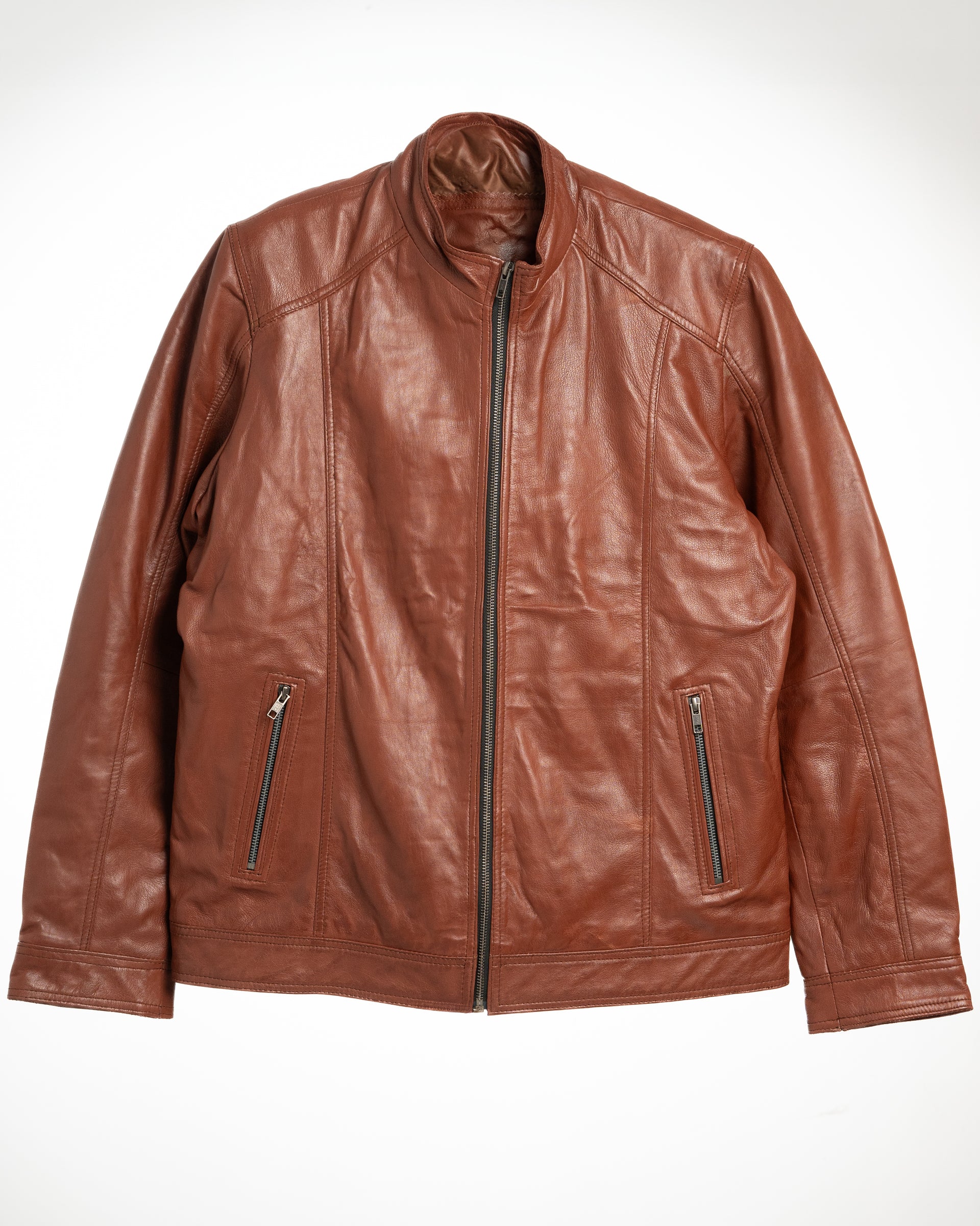 Men’s Rust Brown Leather Jacket – Classic Zip-Up Style with Modern Comfort