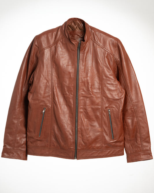 Men’s Rust Brown Leather Jacket – Classic Zip-Up Style with Modern Comfort