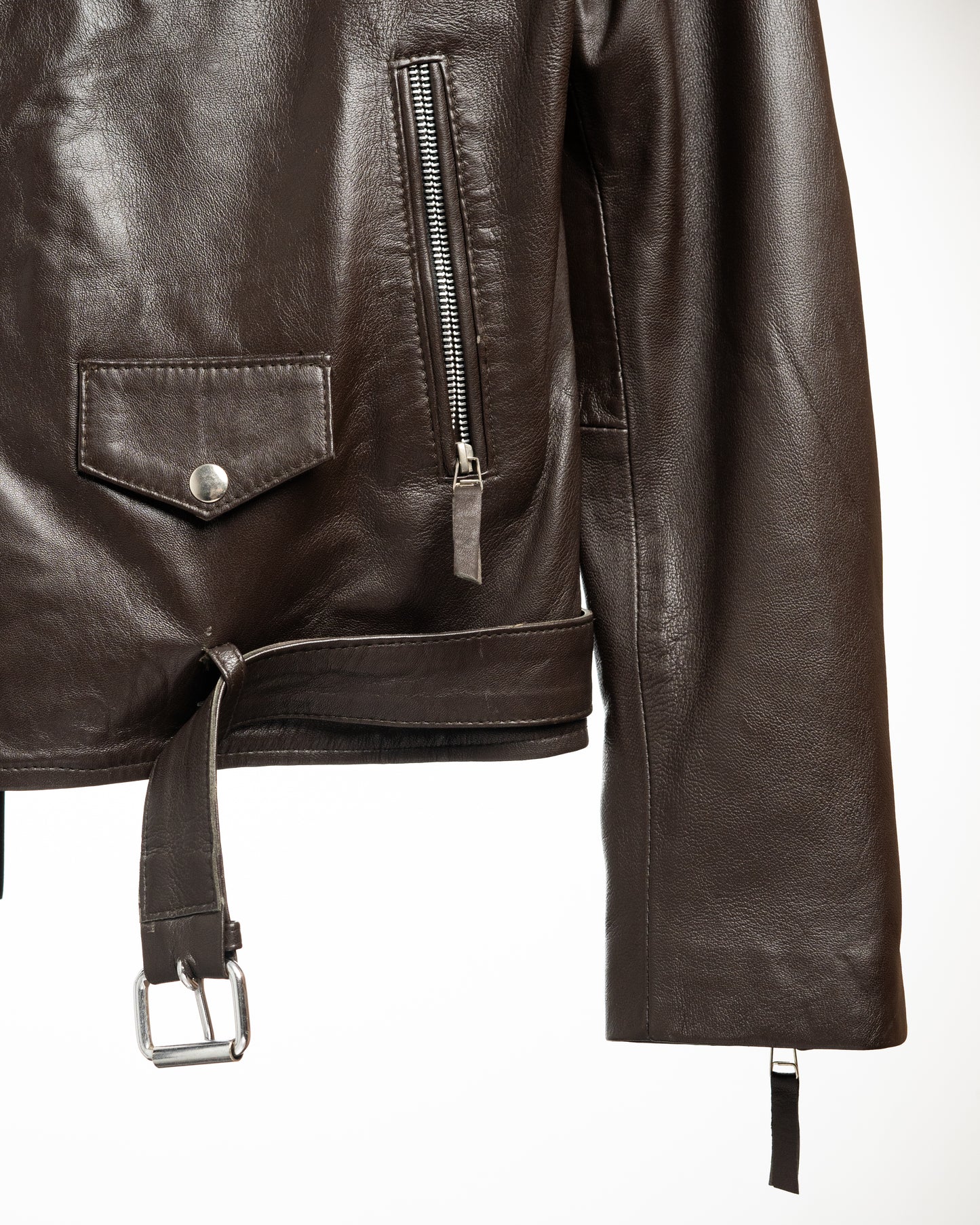 Men's Premium Brown Leather Biker Jacket – Classic Style with Belted Waist