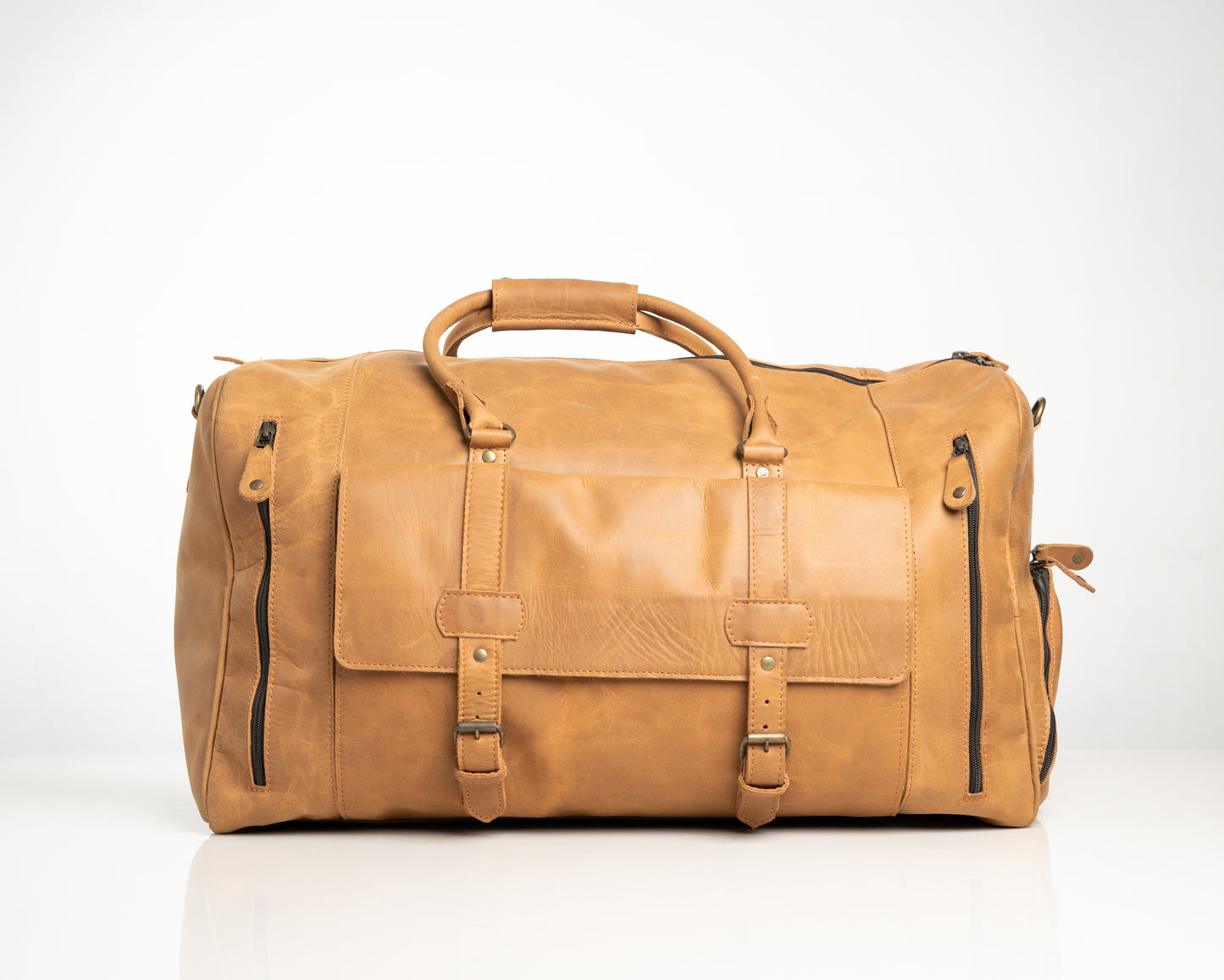 Premium Large Leather Duffel Bag – Classic Tan