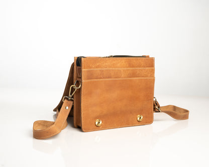 Handcrafted Tan Leather Crossbody Satchel – Slim & Stylish Everyday Bag