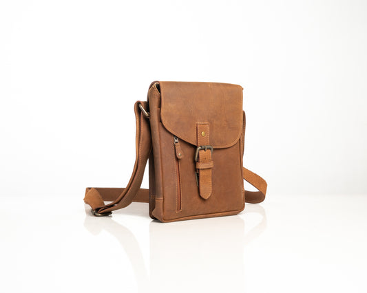 Vintage Leather Crossbody Messenger Bag – Rustic Brown