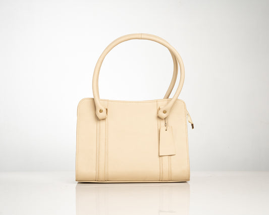 Classic Beige Structured Handbag – Elegant Everyday Leather Tote