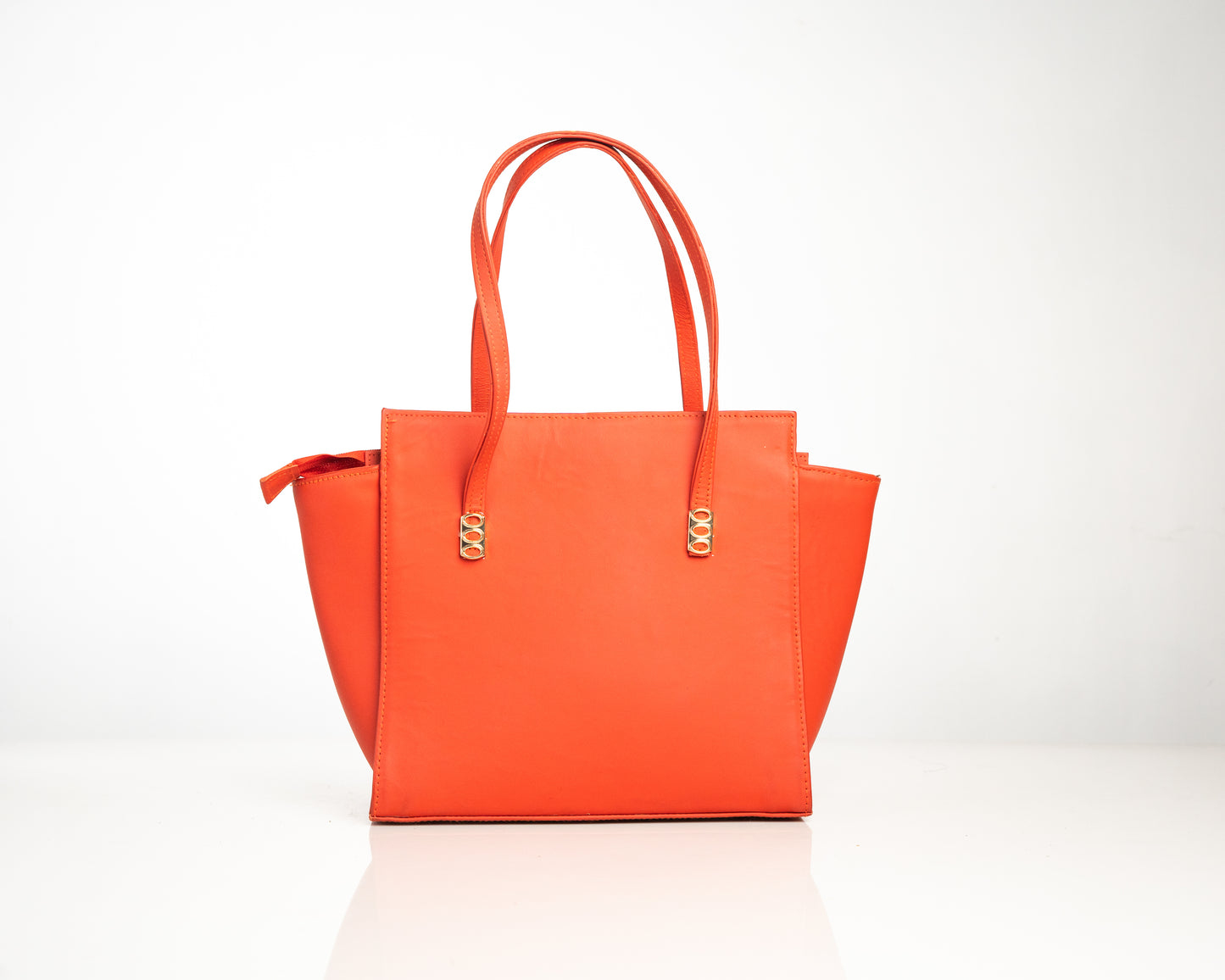 Bold Orange Structured Tote Bag – Elegant Everyday Handbag with Gold Detail