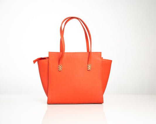 Bold Orange Structured Tote Bag – Elegant Everyday Handbag with Gold Detail