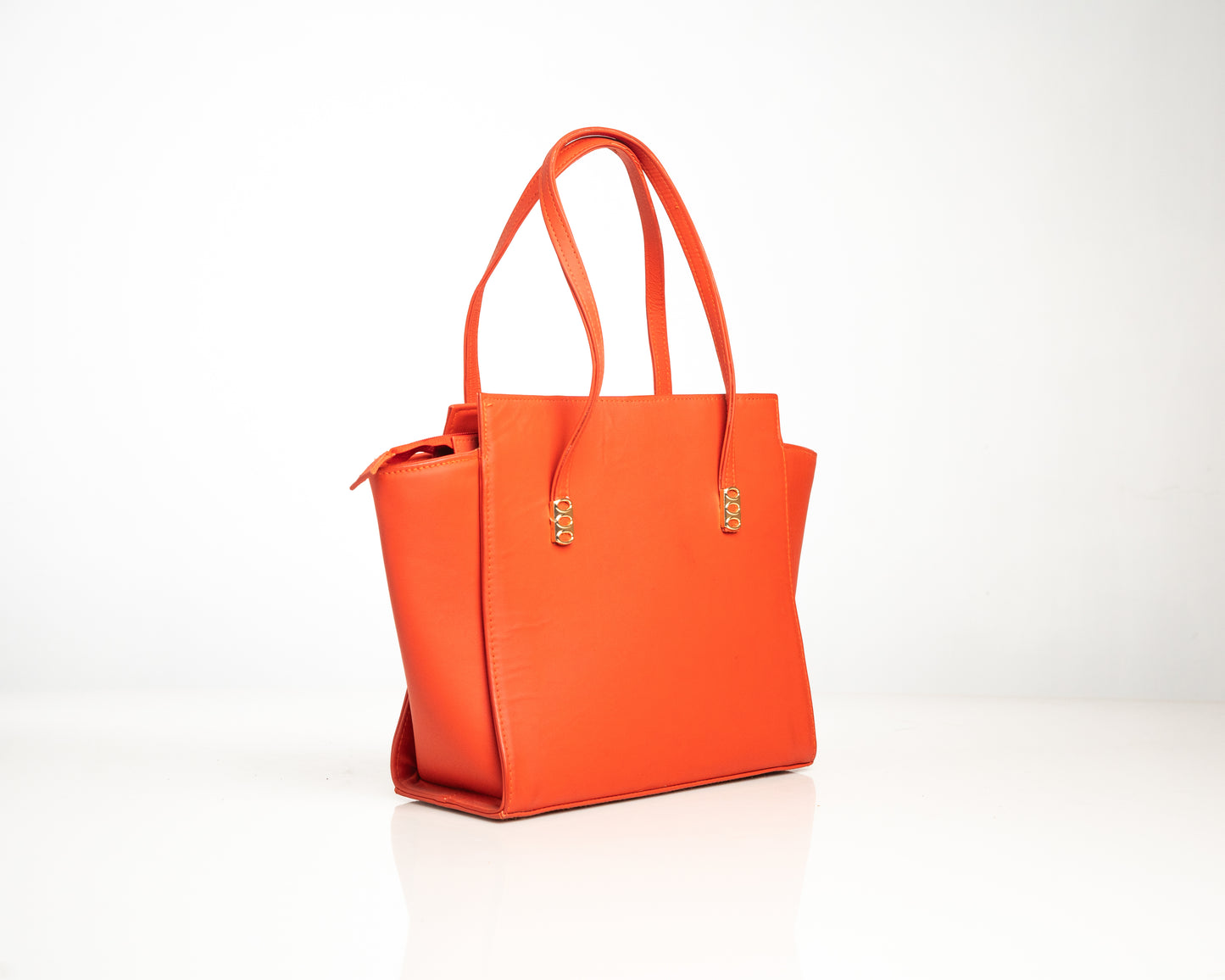 Bold Orange Structured Tote Bag – Elegant Everyday Handbag with Gold Detail
