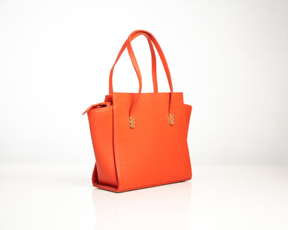 Bold Orange Structured Tote Bag – Elegant Everyday Handbag with Gold Detail