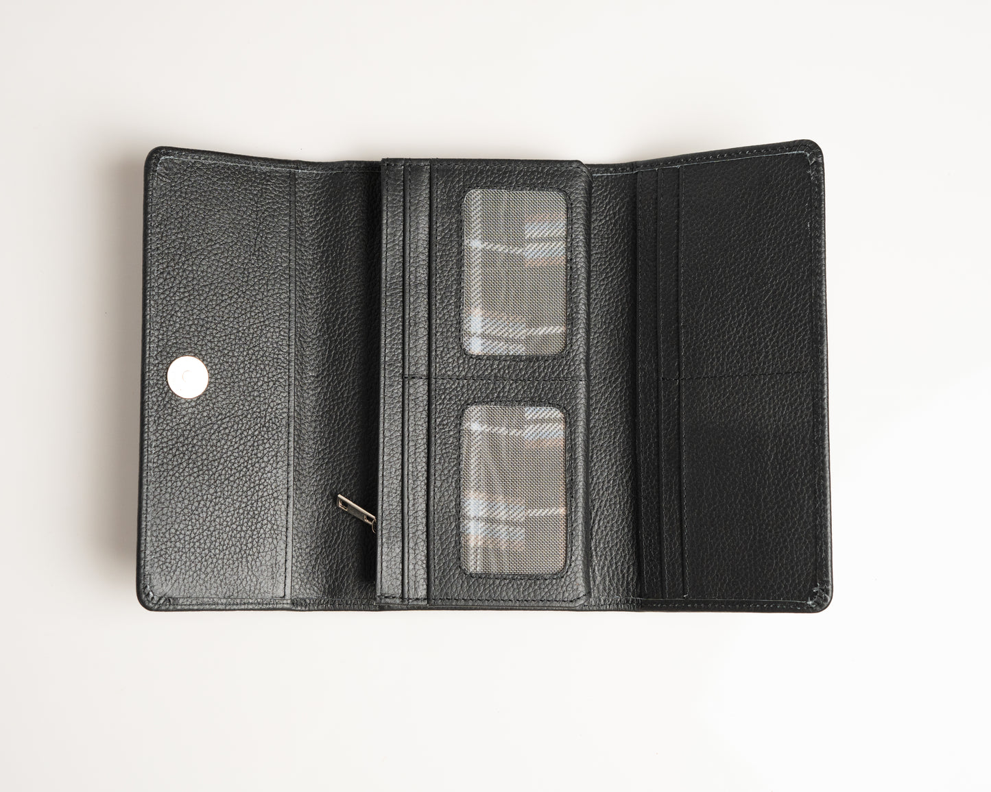 Elegant Black Leather Wallet – Vertical Trifold Design with Sleek Finish