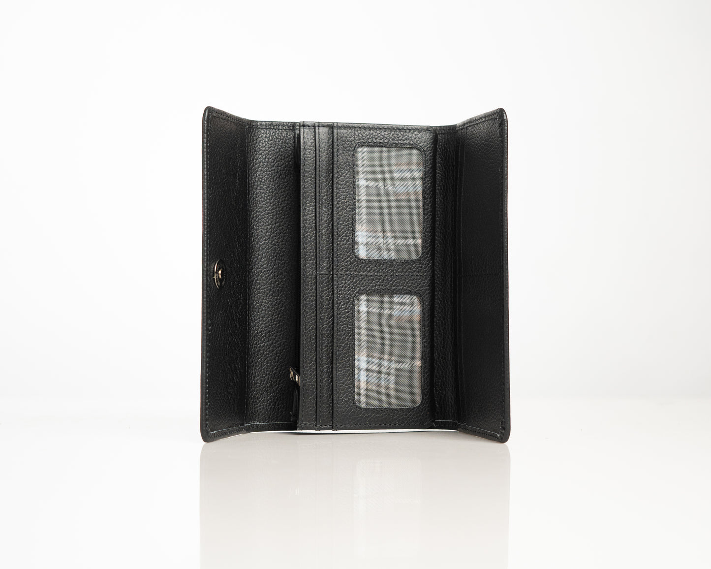 Elegant Black Leather Wallet – Vertical Trifold Design with Sleek Finish