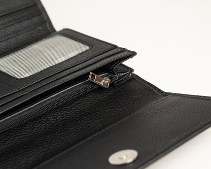Elegant Black Leather Wallet – Vertical Trifold Design with Sleek Finish