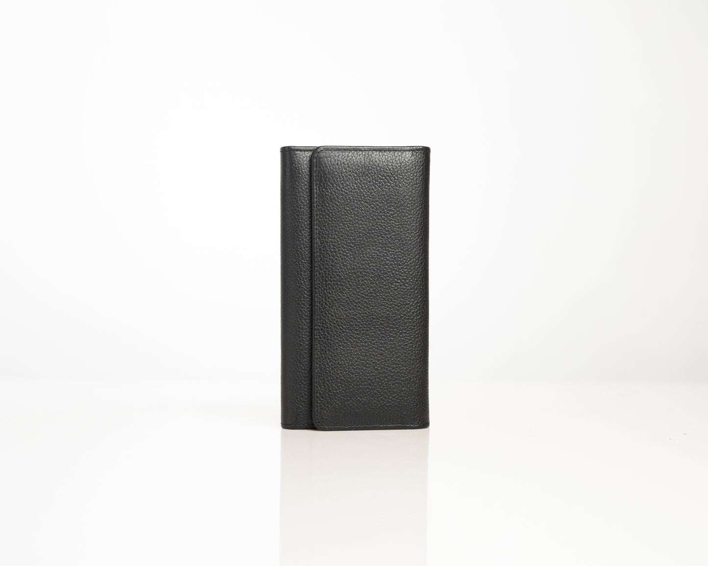 Elegant Black Leather Wallet – Vertical Trifold Design with Sleek Finish