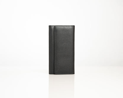 Elegant Black Leather Wallet – Vertical Trifold Design with Sleek Finish