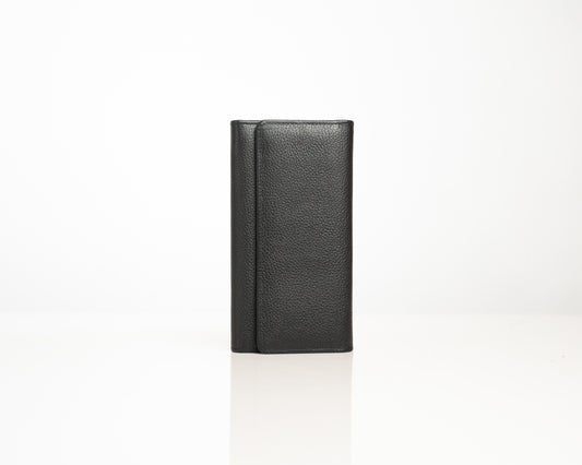 Elegant Black Leather Wallet – Vertical Trifold Design with Sleek Finish
