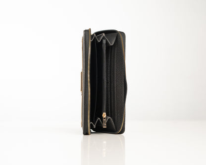 Elegant Black Leather Wallet – Vertical Trifold Design with Sleek Finish