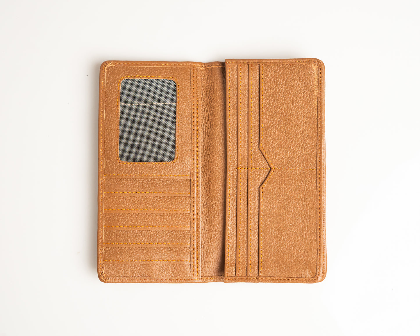 Premium Tan Leather Long Wallet with Multiple Card Slots & ID Window