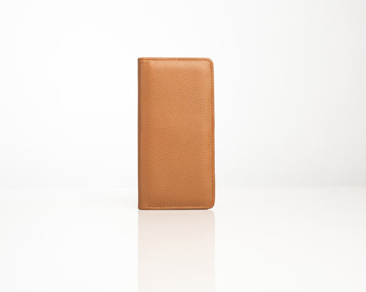 Premium Tan Leather Long Wallet with Multiple Card Slots & ID Window
