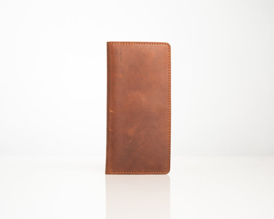 Rustic Tan Leather Wallet – Handcrafted Long Bifold with Vintage Finish
