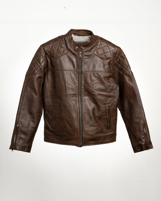 Men’s Brown Quilted Leather Biker Jacket – Premium Quality & Timeless Style