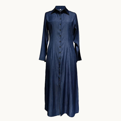 Women's Denim Maxi Dress With Pockets