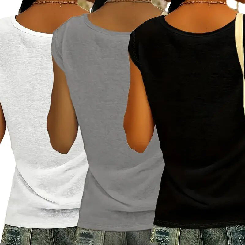 Women's Cap Sleeve V Neck Tops x3 Pieces