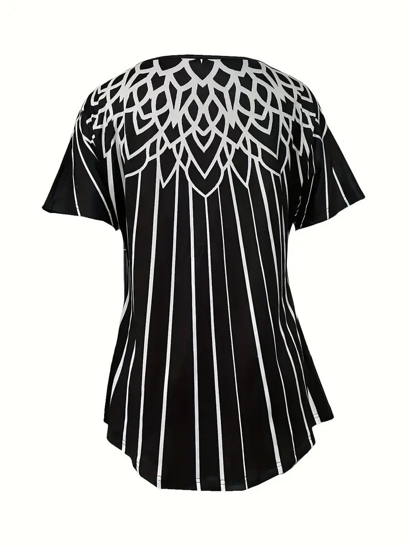 Printed Striped Short-sleeve Square Top