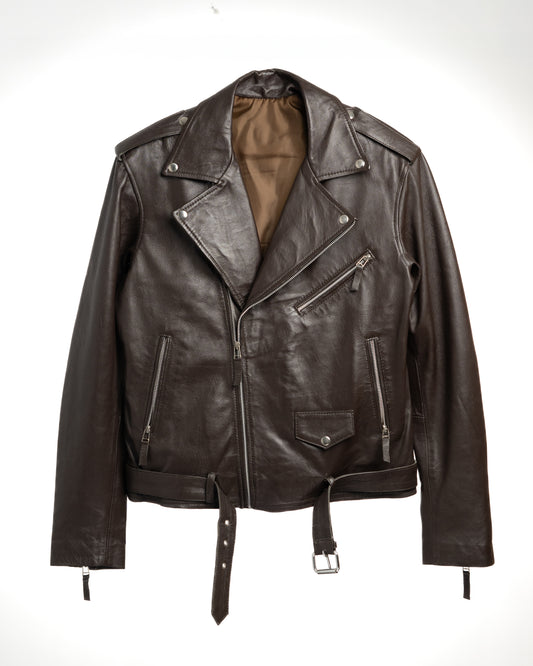 Men's Premium Brown Leather Biker Jacket – Classic Style with Belted Waist