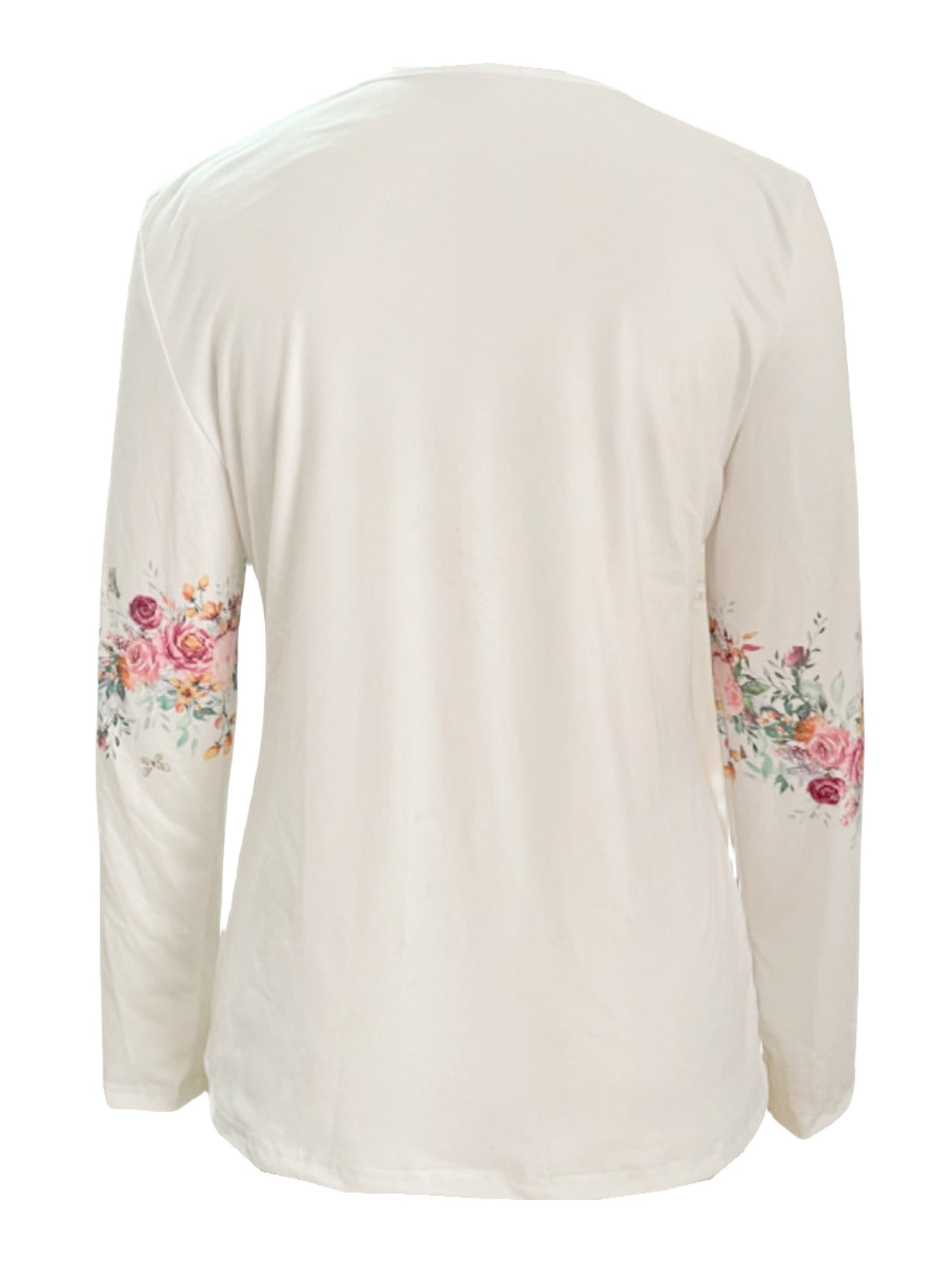 White Buttoned Rose Print Top