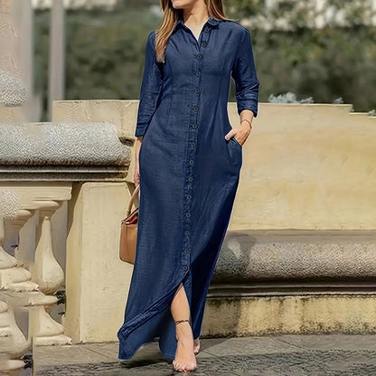 Women's Denim Maxi Dress With Pockets