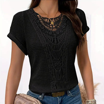 Women's Lace Splicing Crew Neck Top
