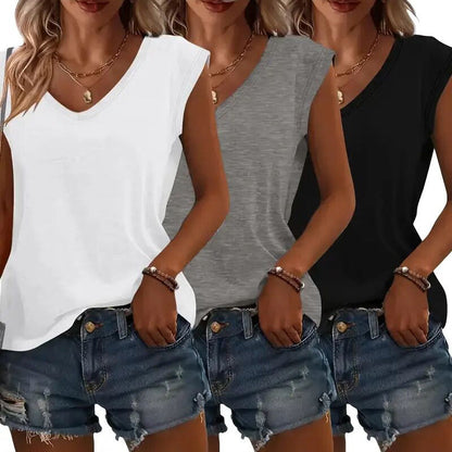 Women's Cap Sleeve V Neck Tops x3 Pieces