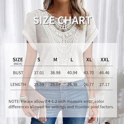 Women's Lace Splicing Crew Neck Top