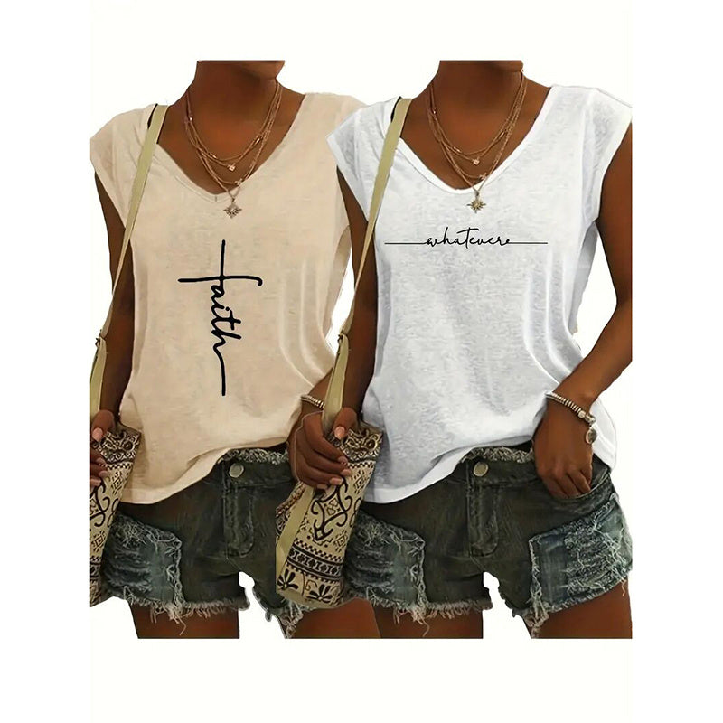 Women's V Neck Sleeveless Tank Tops | x 2 Pc