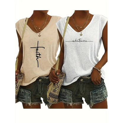 Women's V Neck Sleeveless Tank Tops | x 2 Pc
