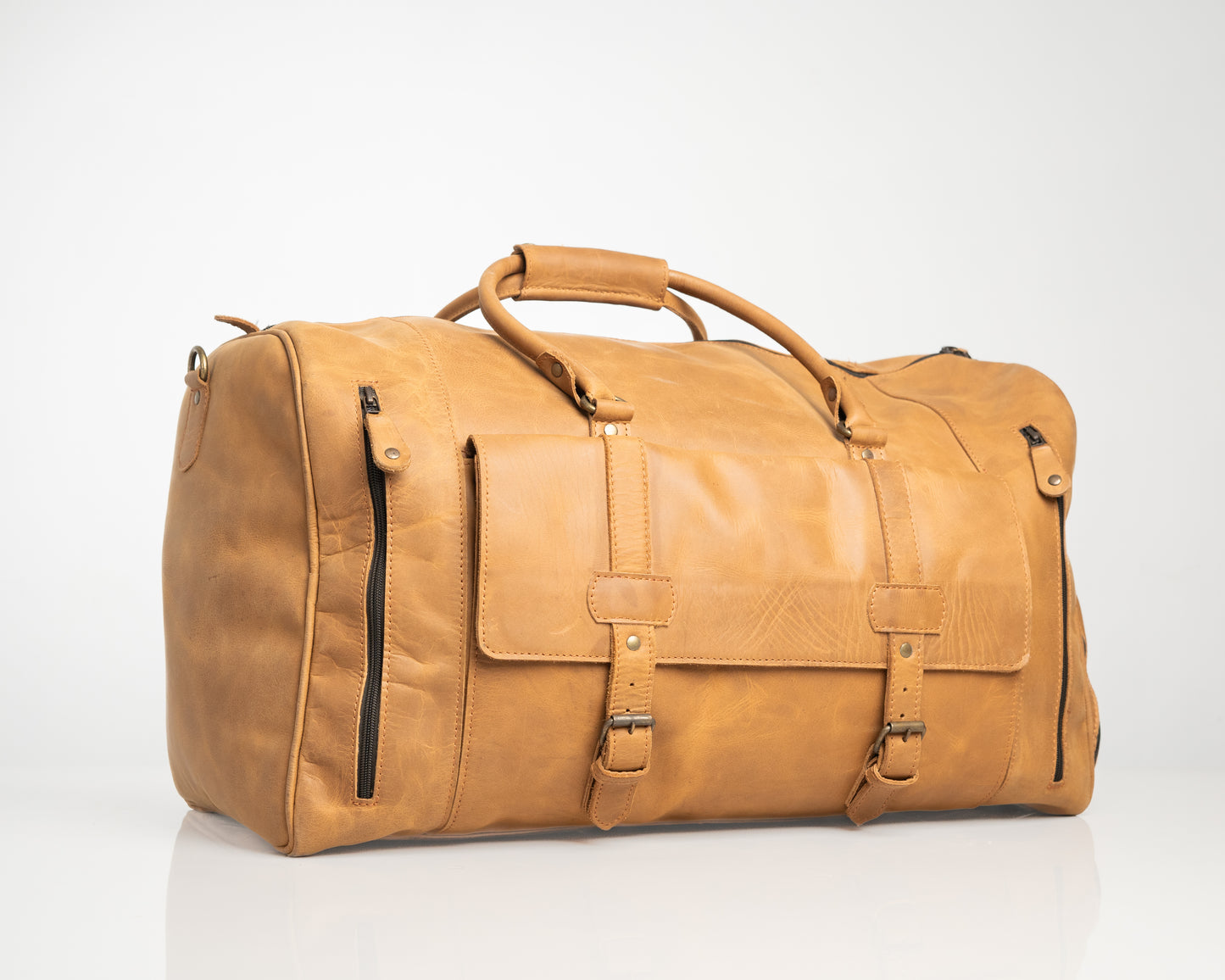 Premium Large Leather Duffel Bag – Classic Tan
