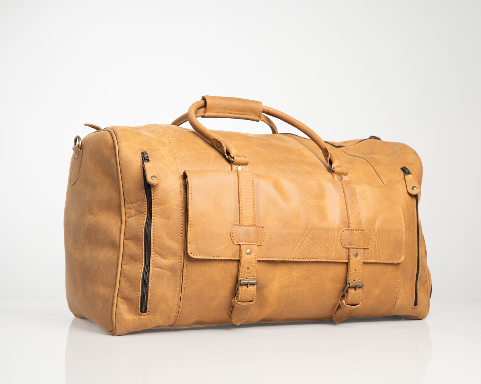 Premium Large Leather Duffel Bag – Classic Tan