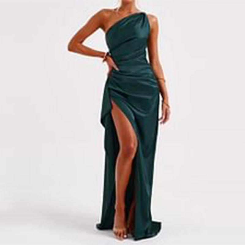 One-shoulder Backless Slit Dress