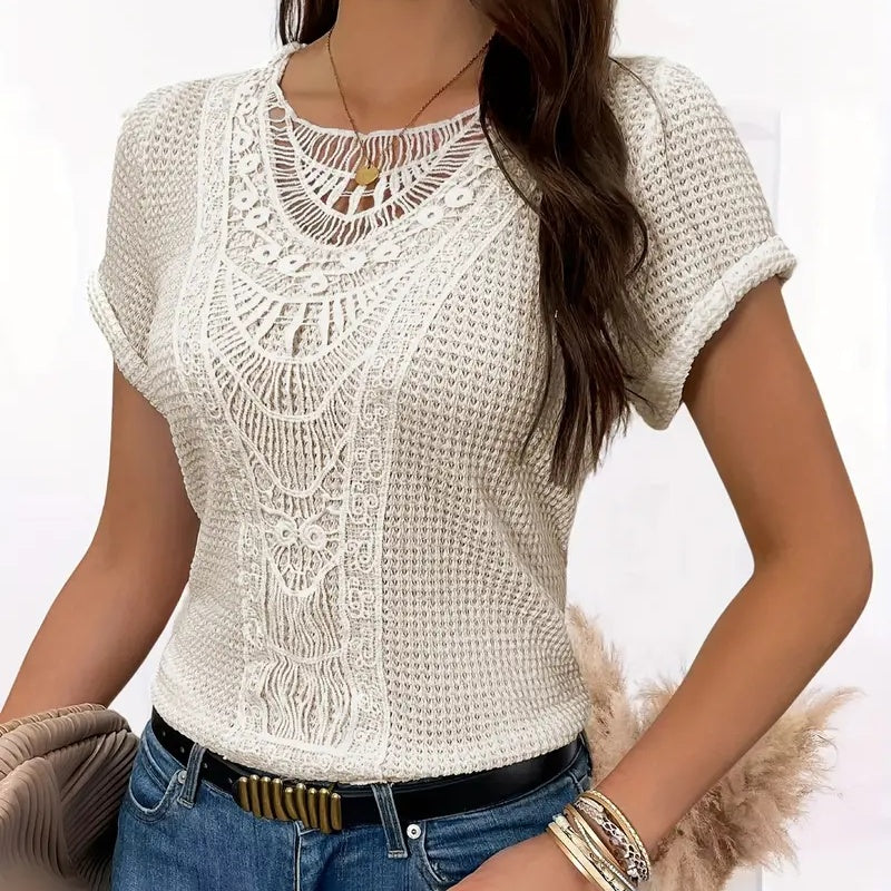 Women's Lace Splicing Crew Neck Top