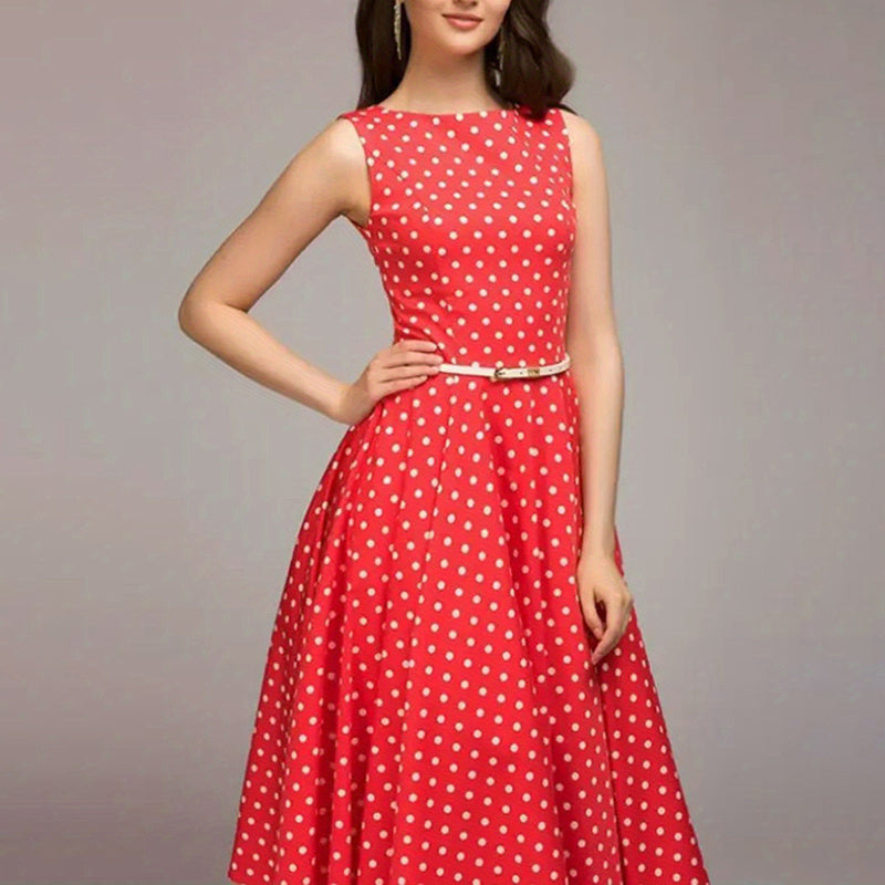 Women's Vintage Polka Dot Sleeveless Dress
