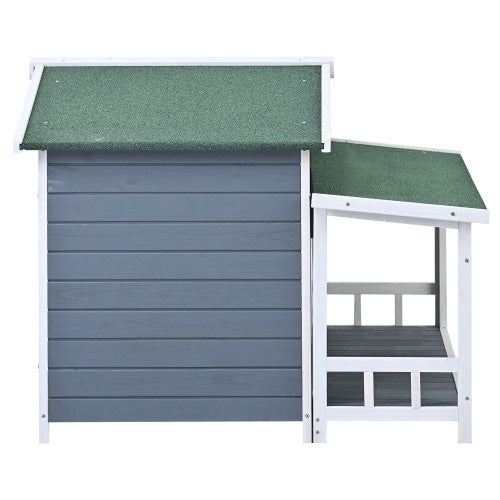 GO 47.2 Large Wooden Dog House Outdoor With Porch, 2 Doors, Gray And Green