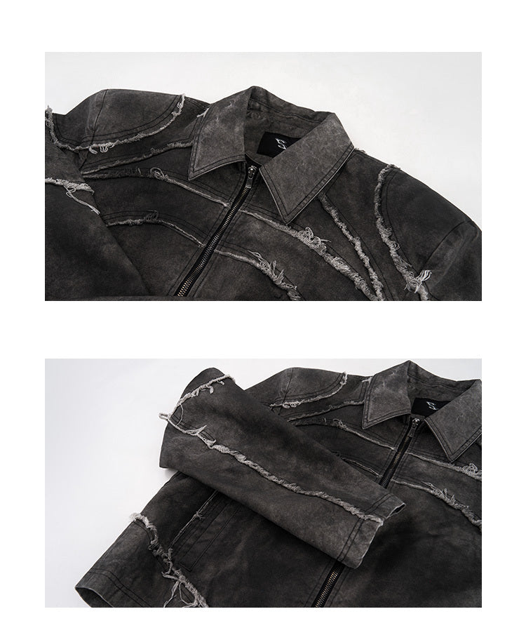 Gray Padded Shoulder Denim Coat