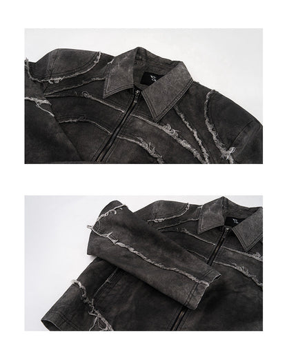 Gray Padded Shoulder Denim Coat