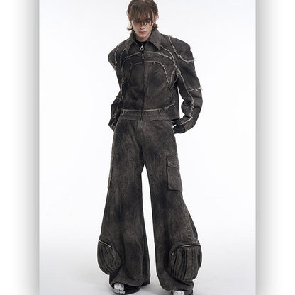 Gray Padded Shoulder Denim Coat