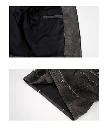 Gray Padded Shoulder Denim Coat