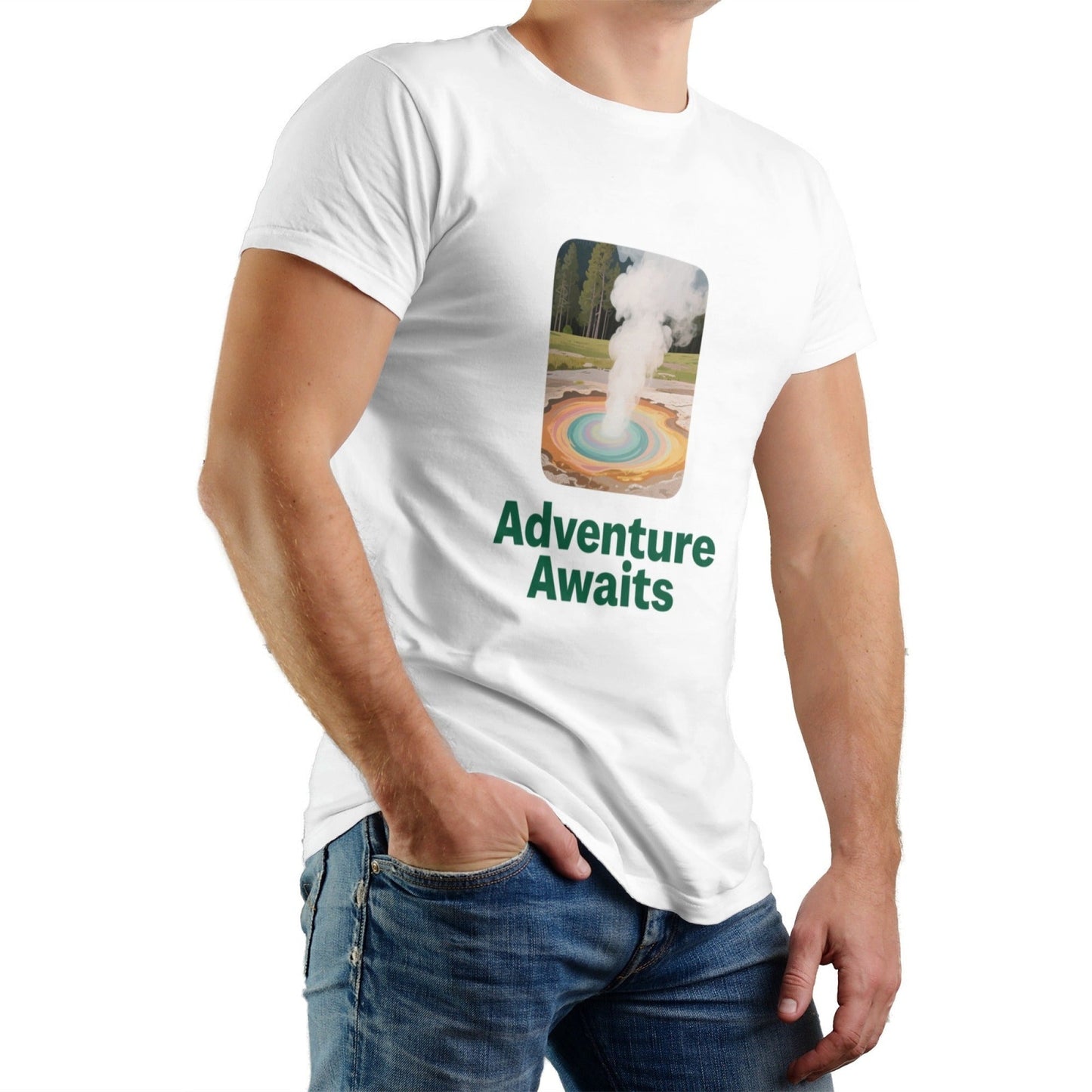 Solid Color Printed Men's Pure Cotton T-shirt
