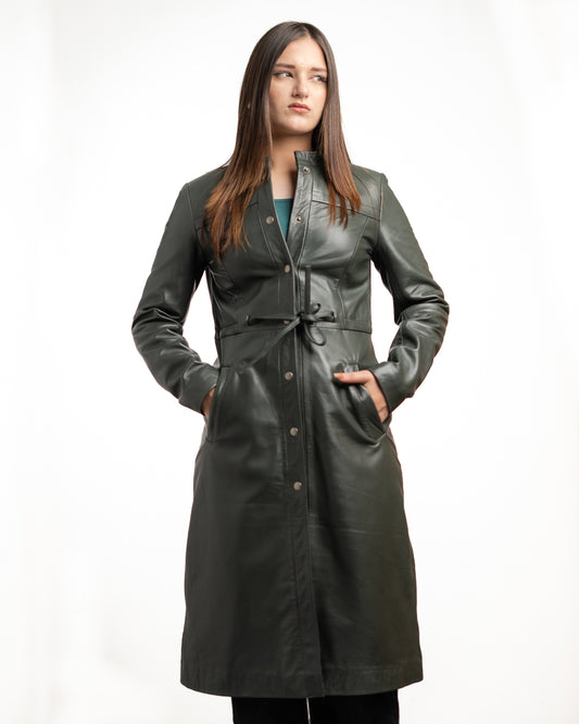 Emerald Noir | Women’s Longline Sheep Leather Coat