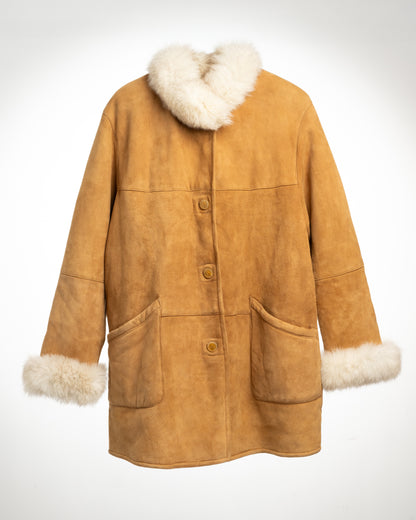 Luxurious Genuine Sheepskin Coat with Fur Trim